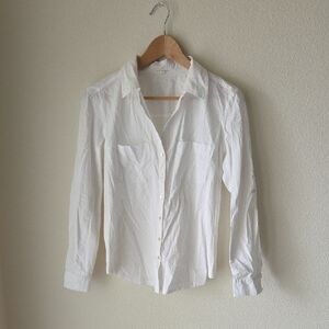 Eileen Fisher Crisp White Blouse Button Down Shirt 100% Organic Cotton Sz XS